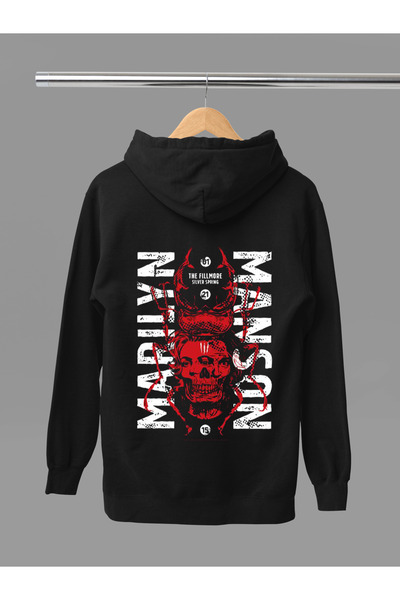 MAGORS Hanorac rock cu glugă din bumbac imprimat MARILYN MANSON, cu mânecă lungă, cu 3 fire