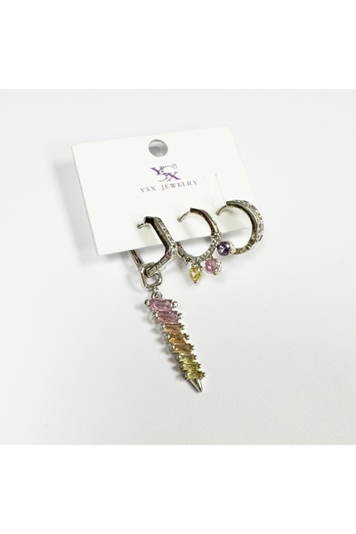 Perissy طقم أقراط مكون من 3 قطع أقراط نسائية مرصعة بالأحجار