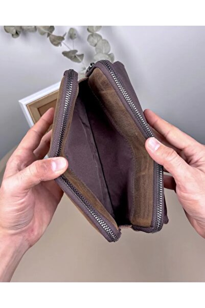 Fil Deri Genuine Leather Large Handbag with Zipper and Wrist Strap 2107