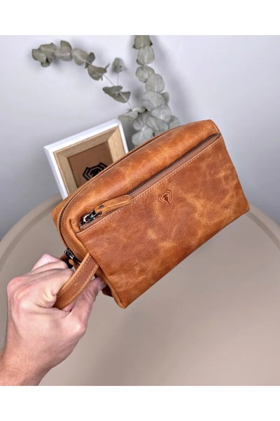 Fil Deri Genuine Leather Large Handbag with Zipper and Handle Strap 2106