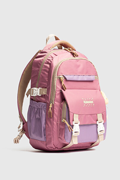 Fiyaka Rlx-1396 Set of 3 Children's Primary School Bag with Pencil Holder and Lunch Bag Backpack Pink-Purple