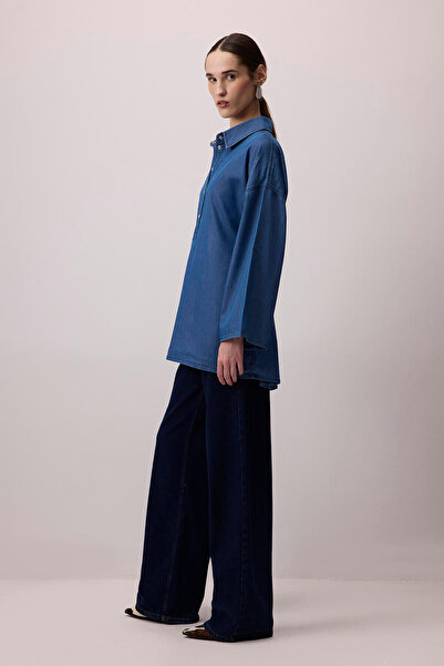 Touché Privé Denim Effect Shirt Collar Tunic