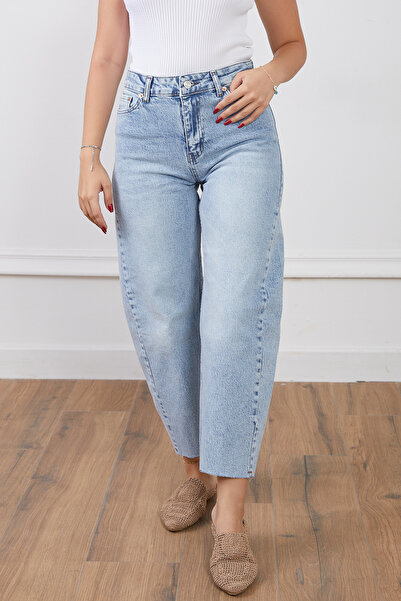 DPARİS Yüksek Bel Kesik Paça Baggy Kot Pantolon