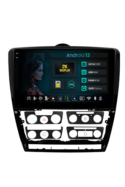 HUB64 Навигация 2K Skoda Octavia 2, 4GB RAM, осемядрен процесор, 4G слот за S...