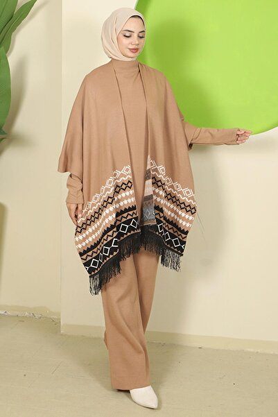 hafsamina Σετ Τριπλό Πλεκτό Καλούπι Παντσόλα με σχέδιο Κιλίμ Camel HM2816