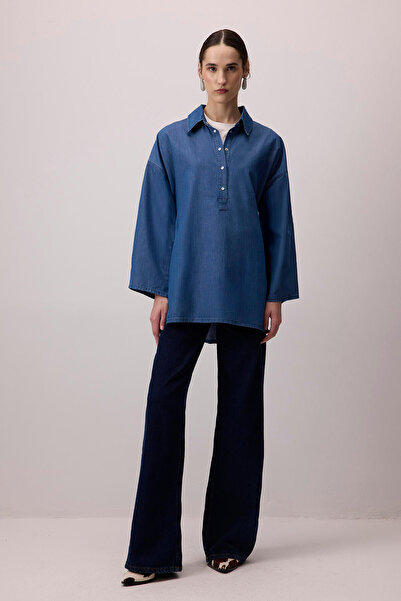 Touché Privé Denim Effect Shirt Collar Tunic