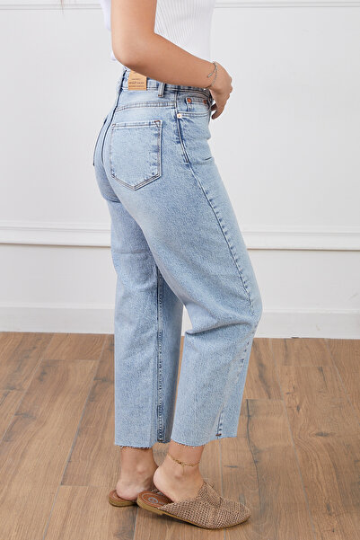 DPARİS Yüksek Bel Kesik Paça Baggy Kot Pantolon