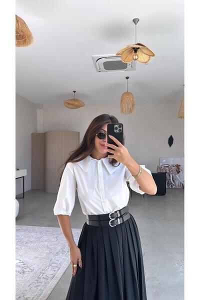 Buket Teke Black Double Belted Pleated Skirt
