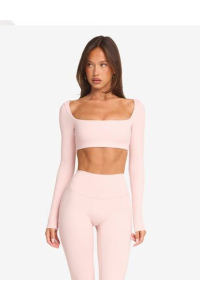 quella atelier Square Neck Soft Crop Top Powder