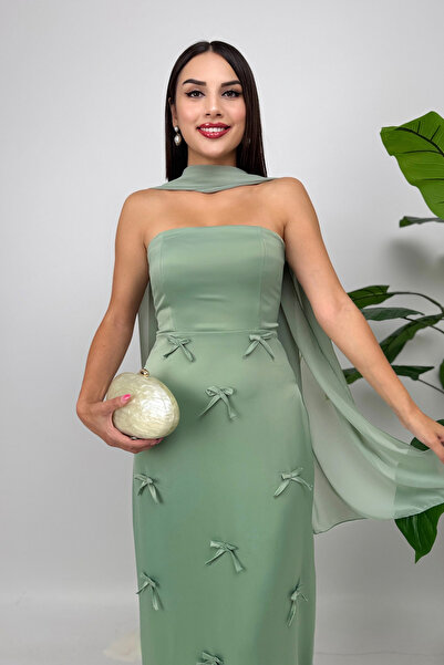 DPARİS Strapless Satin Dress with Bow Detail