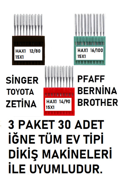 Swart Singer Pfaff Zetina Janome Uyumlu Dikiş Makine Iğnesi (12-14-16 Numara ...