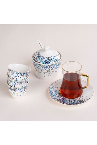 ORIAN 21 Pcs Porcelain Tea And Coffee Set Mosaic Blue
