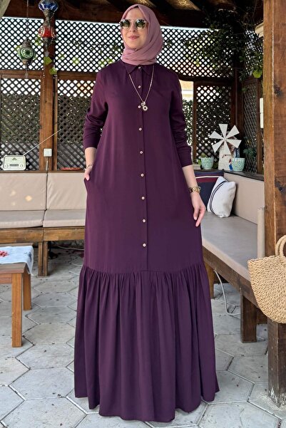 Rabia Şamlı Φόρεμα Süreyya Gömlek με χρώμα μούρο