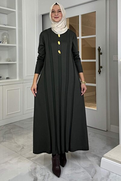 Rabia Şamlı Φόρεμα Πλεκτό Φύλλο Χακί