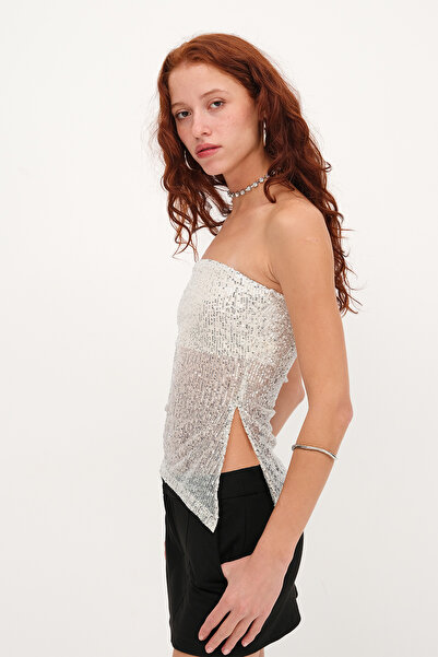 Addax Strapless Sequined Blouse B17542