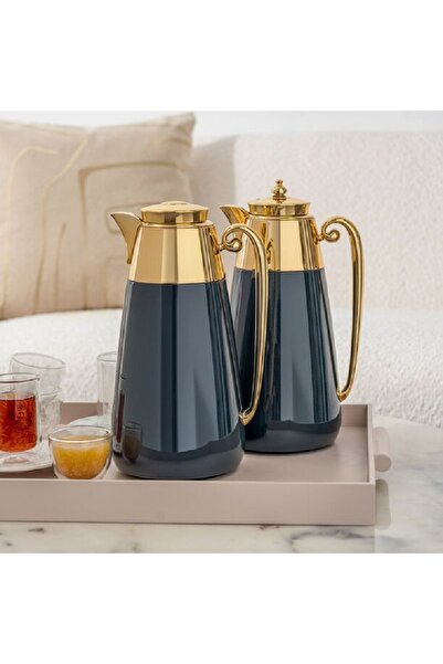 Dallaty Set of 2 steel vacuum flask blue and matt silver 1L