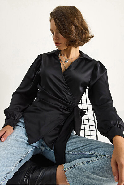 Bianco Lucci Women's Side Tie Satin Blouse 2134 60284079