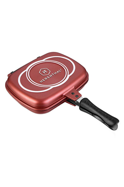 HERENTHAL Tigaie dublă HT-CDF32M, 32 cm, Grill și plat, Înveliș din marmură, ...