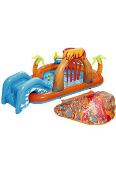 BESTWAY Piscina gonflabila pentru copii, de joaca, cu tobogan, 265x265x104 cm, Laguna Lava