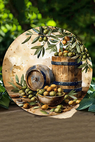 kutuTR Zeytin Taneleri ve Fıçı Temalı UV Baskı 3D GÖRÜNÜMLÜ MDF Duvar Süsü– 3...