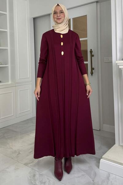 Rabia Şamlı Yaprak Knitwear Dress Burgundy