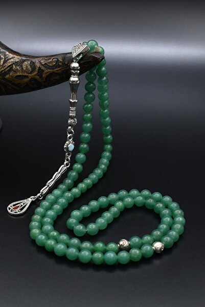 Prestige Χάντρες προσευχής 99 τεμαχίων από φυσικό πράσινο αχάτη με μεταλλική φούντα 6mm Sphere Cut 902270