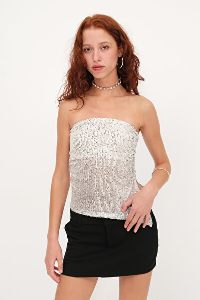 Addax Strapless Sequined Blouse B17542