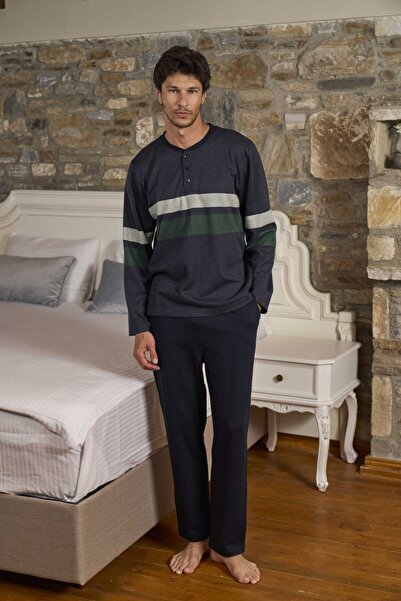 Cossy By Aqua Ανδρικό κοστούμι πιτζάμα με μακρύ μανίκι με λεπτομέρεια με κουμπιά CossybyAqua 26402-M