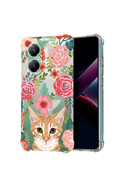 bestcase Αντικραδασμική θήκη πλάτης για Poco X7 Pro 5G, Γάτα και λουλούδια, 1...