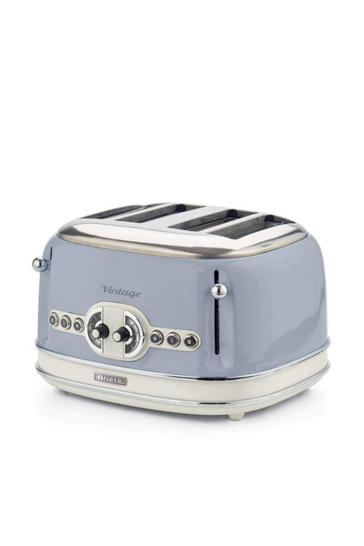 ARIETE Prăjitor de pâine VINTAGE 0156/05, 1600W, 4 felii, 3 funcții, 6 niveluri, Tavă detașabilă, Albastru