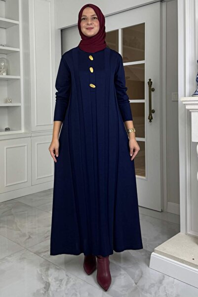 Rabia Şamlı Yaprak Knitwear Dress Navy Blue