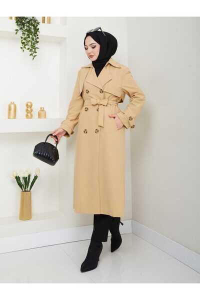 B.HE.Z Amazon Linen Fabric Below-Knee Lined Slit Trendy Model Trench Coat Camel