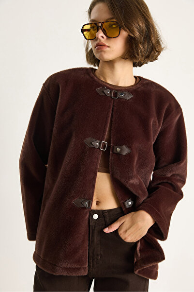 Bianco Lucci Γυναικείο δερμάτινο κοντό παλτό με λεπτομέρεια από μαλλί με επένδυση 7022 60284077