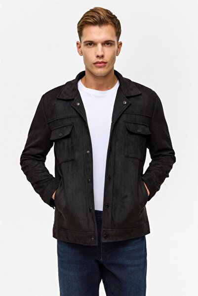 SÜVARİ Siyah Slim Düz Klasik Yaka Mont