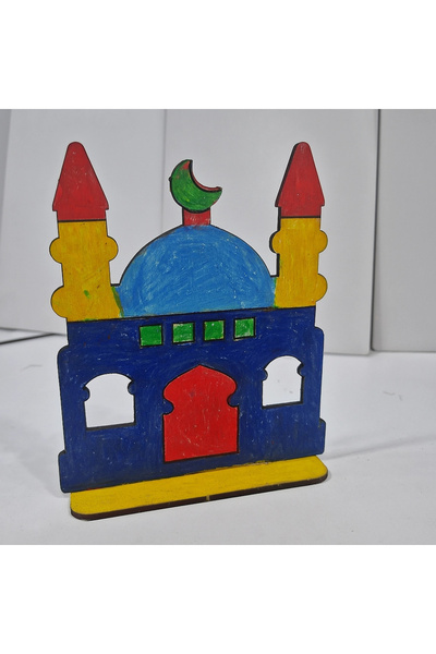 toptanetkinlikboyama Mosque Model Wooden Painting Set |   Educational Religious Activity Product for Kids |   Mdf Model Painting Set (D