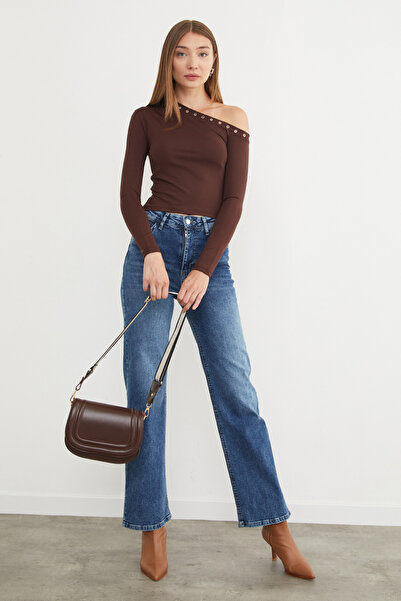 Fulla Moda Μπλούζα με έναν ώμο με λεπτομέρεια με μάτισμα