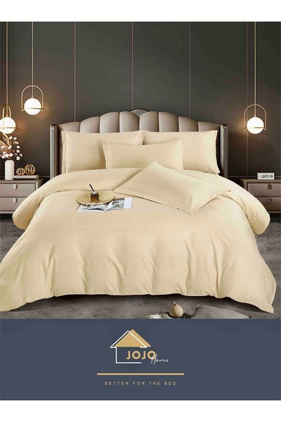 JOJO HOME Double bed linen, Deluxe fine damask, 6 pieces, Cream Yellow