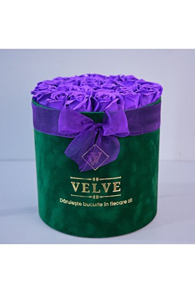 velve Aranjament floral Radiance, in cutie rotunda verde, cu 25 trandafiri di...