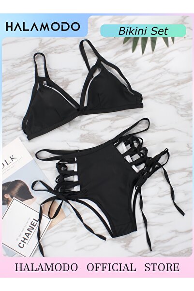 HALAMODO Bikini Set for Women Two Piece Swimsuit V Neck Triangle Top Wide Str...