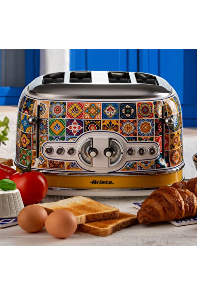 ARIETE Bread toaster Positano 0156/0P, 1600W, 4 slices, 3 functions, 6 levels, Тray, White/yellow