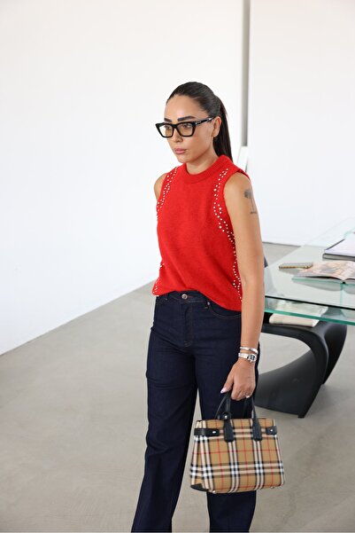 Özge Özgenç Sleeveless Stone Printed Knitwear Blouse