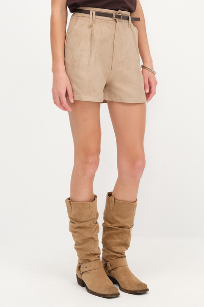 Addax Belted Suede Look Shorts Ş00827