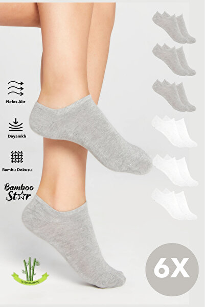 bamboo star Bamboo Women's Sneaker 3 Gray - 3 White Socks Seamless Ankle Invisible Sports Socks Premium 6-Pack