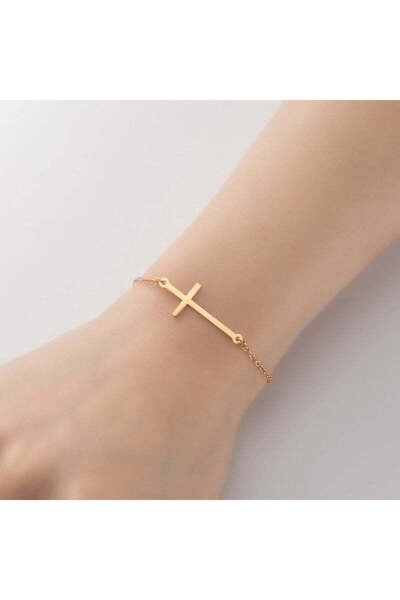 Pursehuit Brățară aurie, din oțel inoxidabil, suflată cu aur de 18k, cu cruce...