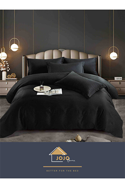 JOJO HOME Double bed linen, fine damask Deluxe, 6 pieces, Black