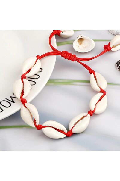 Pursehuit Bracelet with shells and red string, adjustable, Estel C1