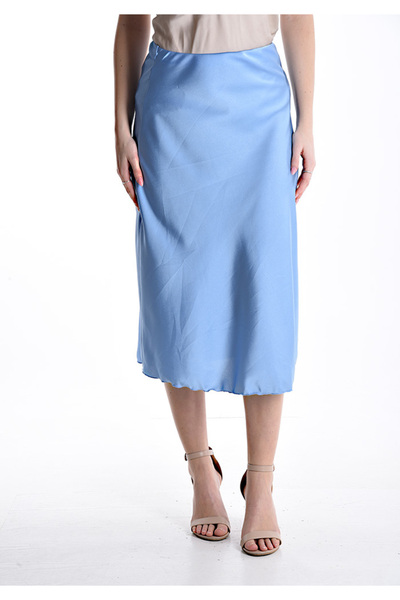 OEM Fustă midi din satin cu elastic în diferite culori - Albastru deschis