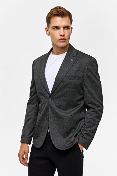 SÜVARİ Black Slim Patterned Mono Collar 6 Drop Jacket