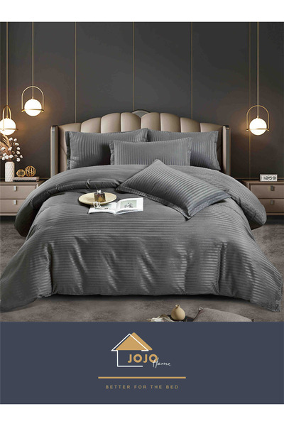 JOJO HOME Double bed linen, Deluxe fine damask, 6 pieces, Dark grey