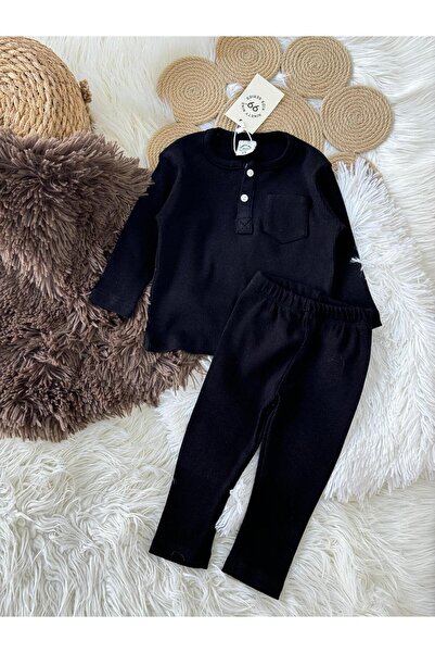 babymoon kids Baby Collar Buttoned Ribbed Soft Fabric Elastic Waist Baby 2-Piece Set